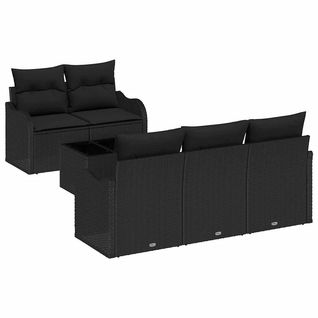 Set Divano da Giardino Nero polyrattan