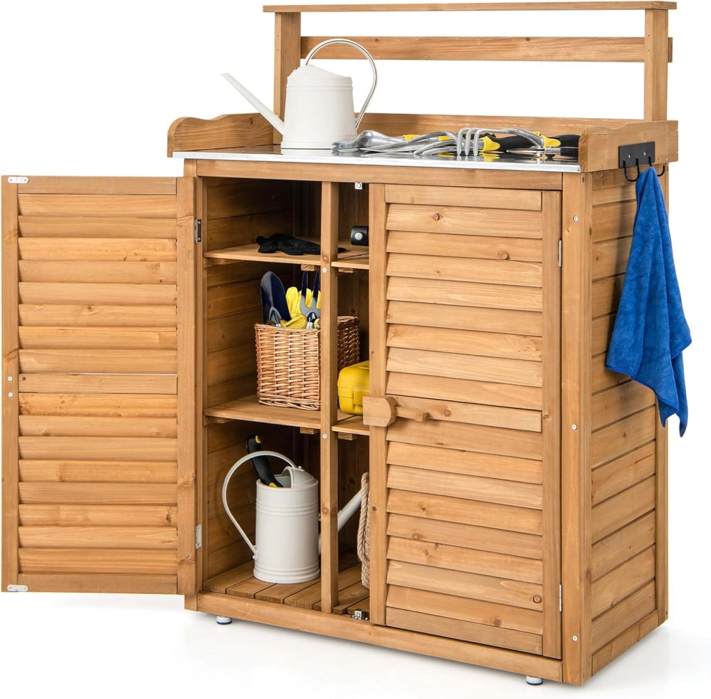 Armadio da Esterno in Legno, Casetta da Esterno con Ante, Ripiani e Serrature, Armadietto Versatile da Giardino, Balcone e Cortile (87 x 45 x 120 cm)