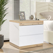 COMODINO classico con 2 cassetti bianco e rovere