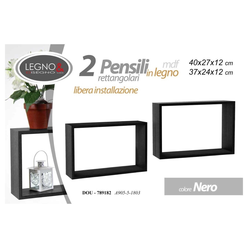 Set 2 moduli nero rettangolari 40x27/37x24 cm