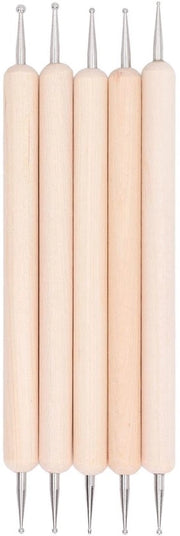 Set di Stilografiche per Incisione - 5 pezzi - Strumenti per Punti - Doppia Testa - Manico in Legno - Manico in Acciaio Inossidabile - Per Ceramica e Scultura - Strumenti per Punti