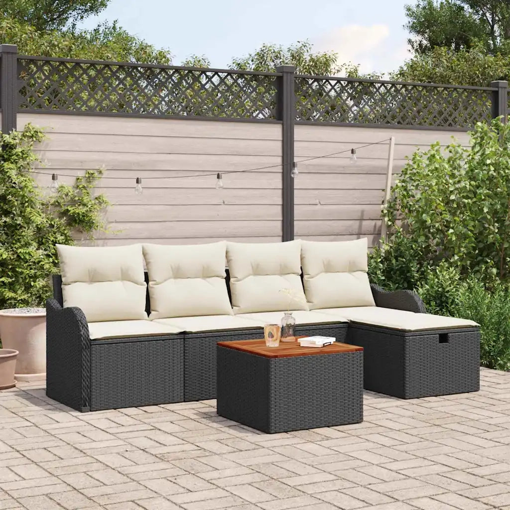 Set Divano da Giardino con cuscino 6 pcs Nero polyrattan 3359474