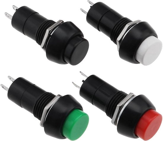 Interfaccia di Comando per Clacson - Pulsante Mini - 4 pezzi - Rosso/Nero/Bianco/Verde - Adatto per Scooter per Disabili - 2 Pin