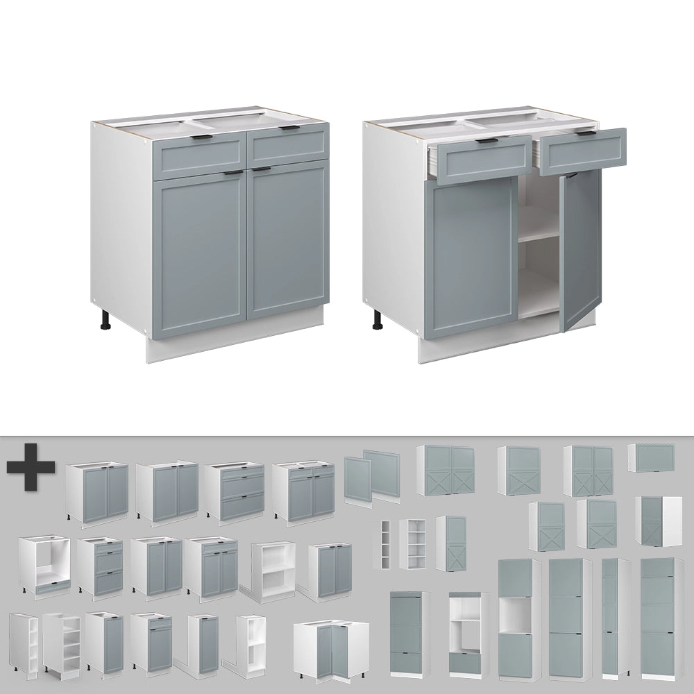 Mobiletto base per cucina Fame-Line Blu-grigio chiaro/Bianco 80 cm, PL Rovere Vicco