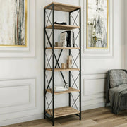 Libreria Yara, Scaffale da ufficio, Mobile portalibri, Biblioteca, 50x30h180 cm, Quercia e Nero