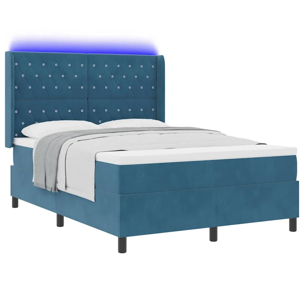 Letto a molle con strisce LED Blu 140 x 190 cm Velluto 3343812