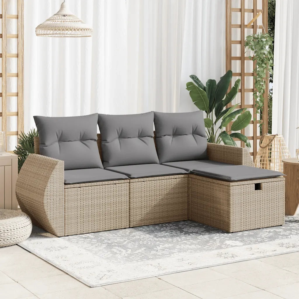 Set Divano da Giardino 4 pz con Cuscini Beige in Polyrattan 3325555