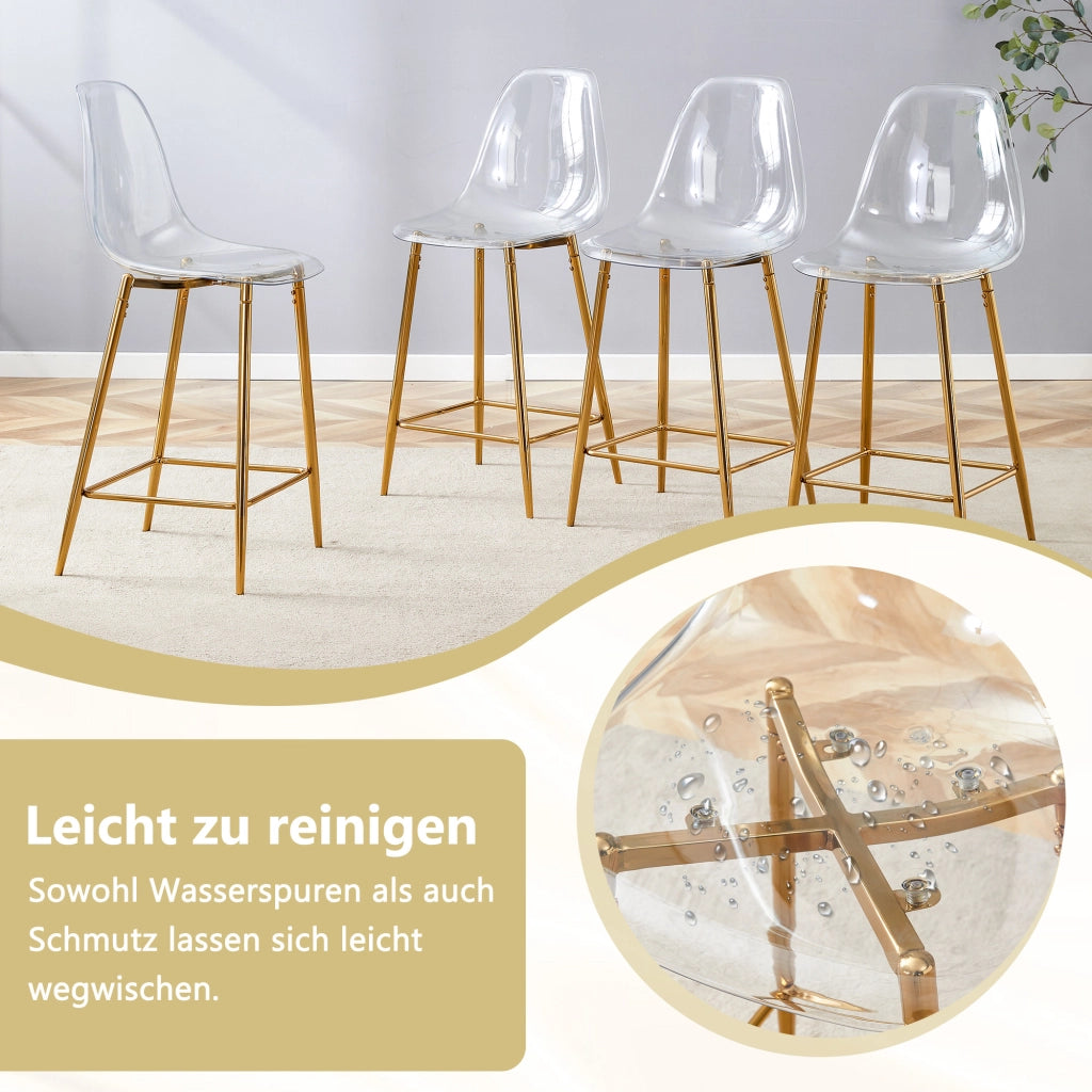 Sgabello da bar trasparente con poggiapiedi, stile moderno, in plastica, Oro