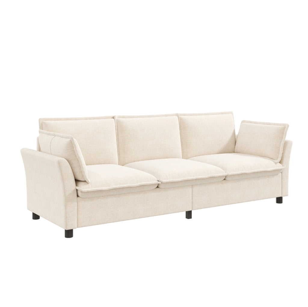 Divano 3 posti modulare in chenille beige 220 x 81 x 87 cm con cuscini bracciolo