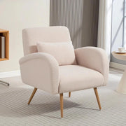 POLTRONA PER SALOTTO MODERNA IN TESSUTO TEDDY CON CUSCINO LOMBARE SFODERABILE, 77X77X83 CM, BEIGE