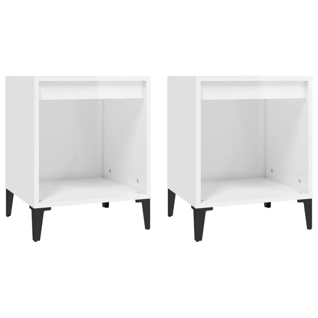 Set di 2 Comodini | Armadio da Notte | Mobiletto da notte in Bianco Lucido 40x35x50 cm