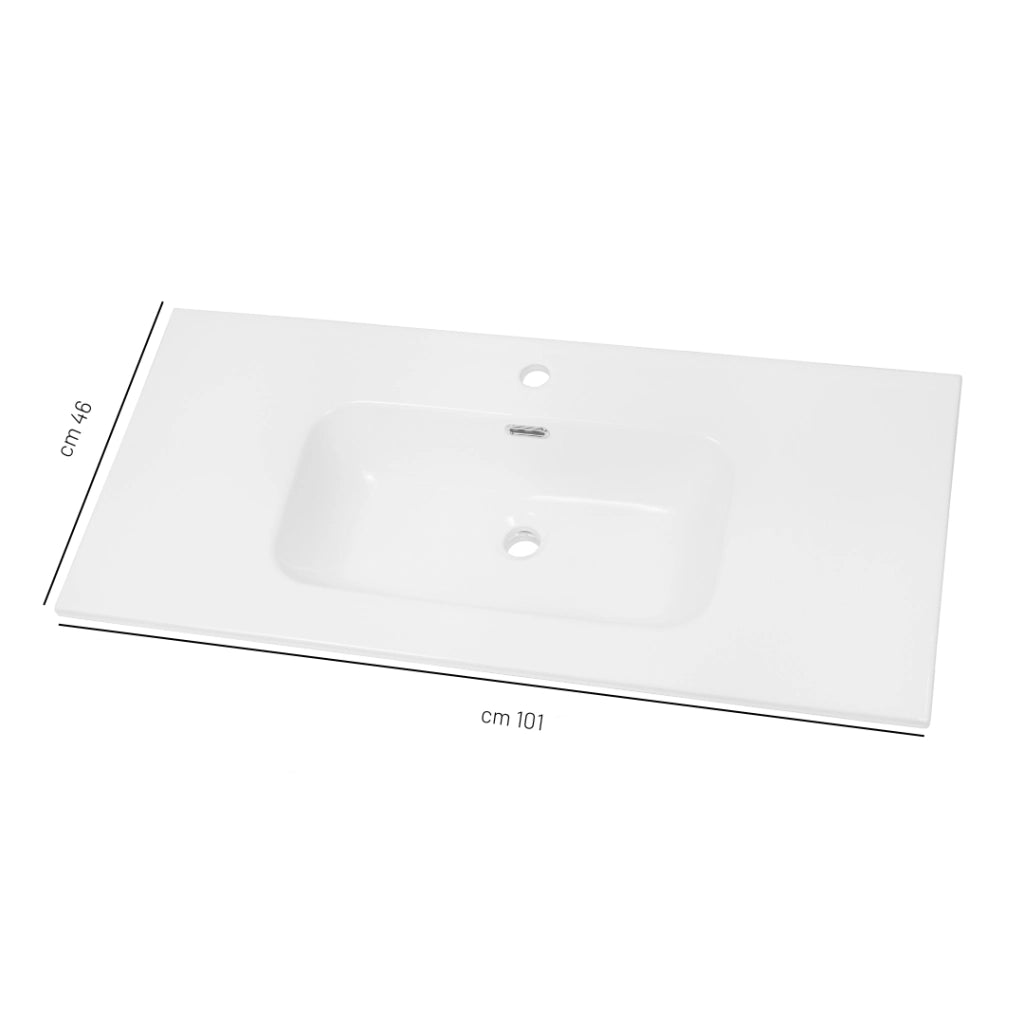 Lavabo ad incasso in ceramica bianco lucido per mobili bagno *** misure 101x46 cm, confezione 1