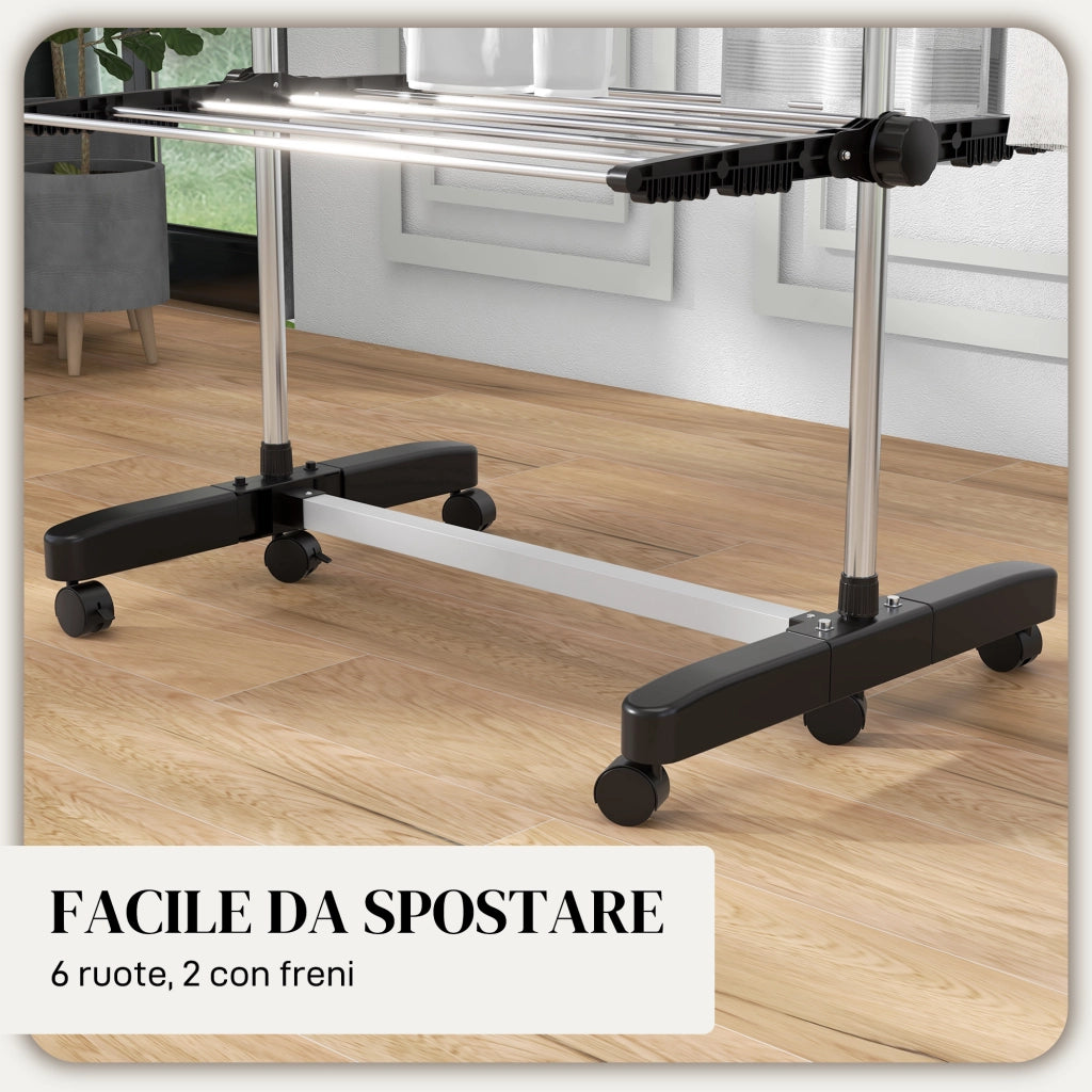 Stendino Verticale con Ripiani Regolabili ¨C Minimal ¨C Acciaio e Plastica, Nero e Argento, 142x55x172 cm
