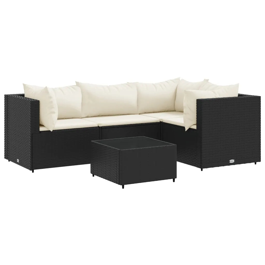 Set Divani da Giardino 5 pz | Set Salotto da Giardino con Cuscini Nero in Polyrattan