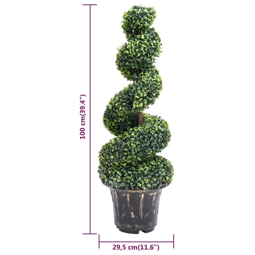 Pianta di Bosso Artificiale a Spirale con Vaso Verde 100 cm CFW4718554