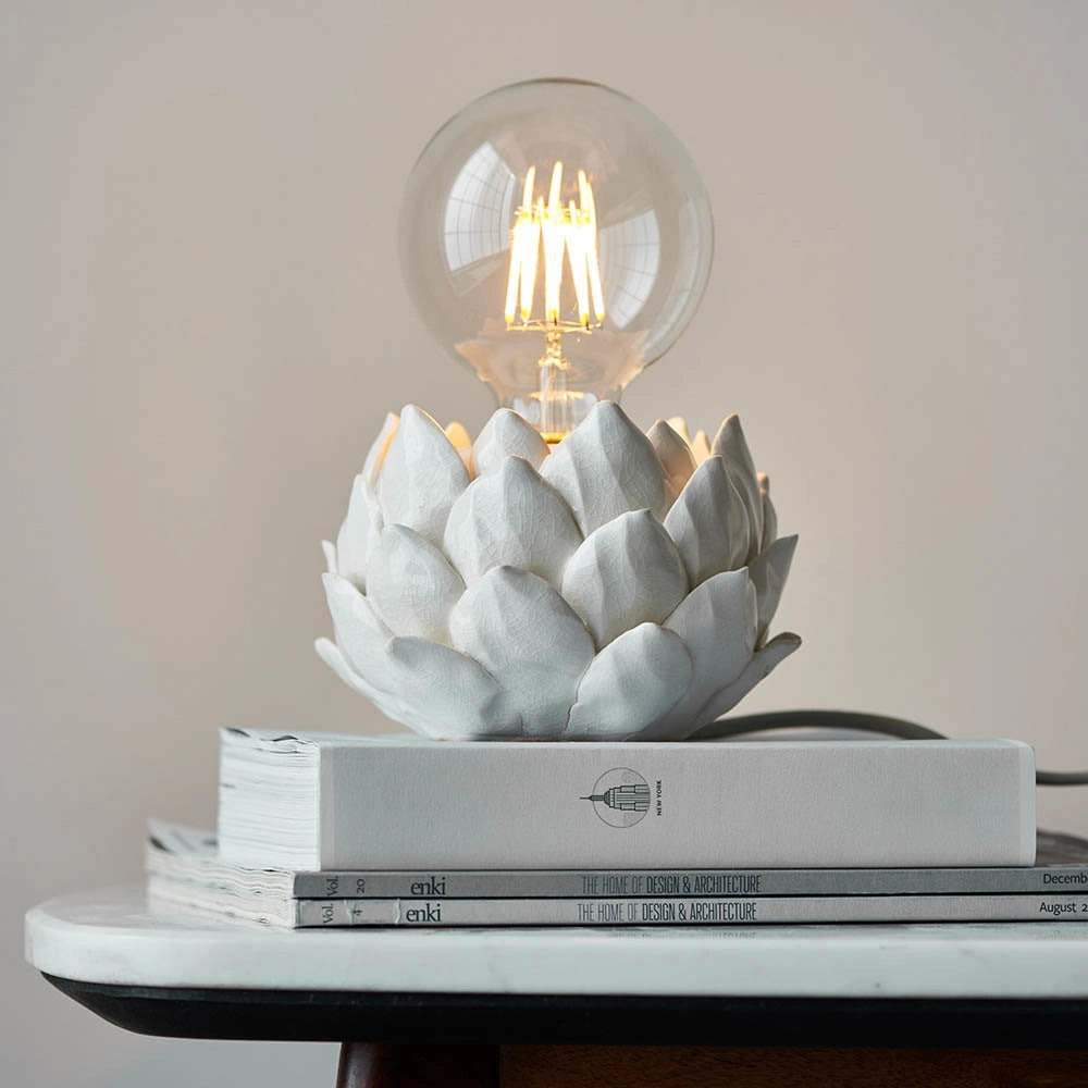 Lampada tavolo Art Déco ceramica bianca Carciofo E27 Endon