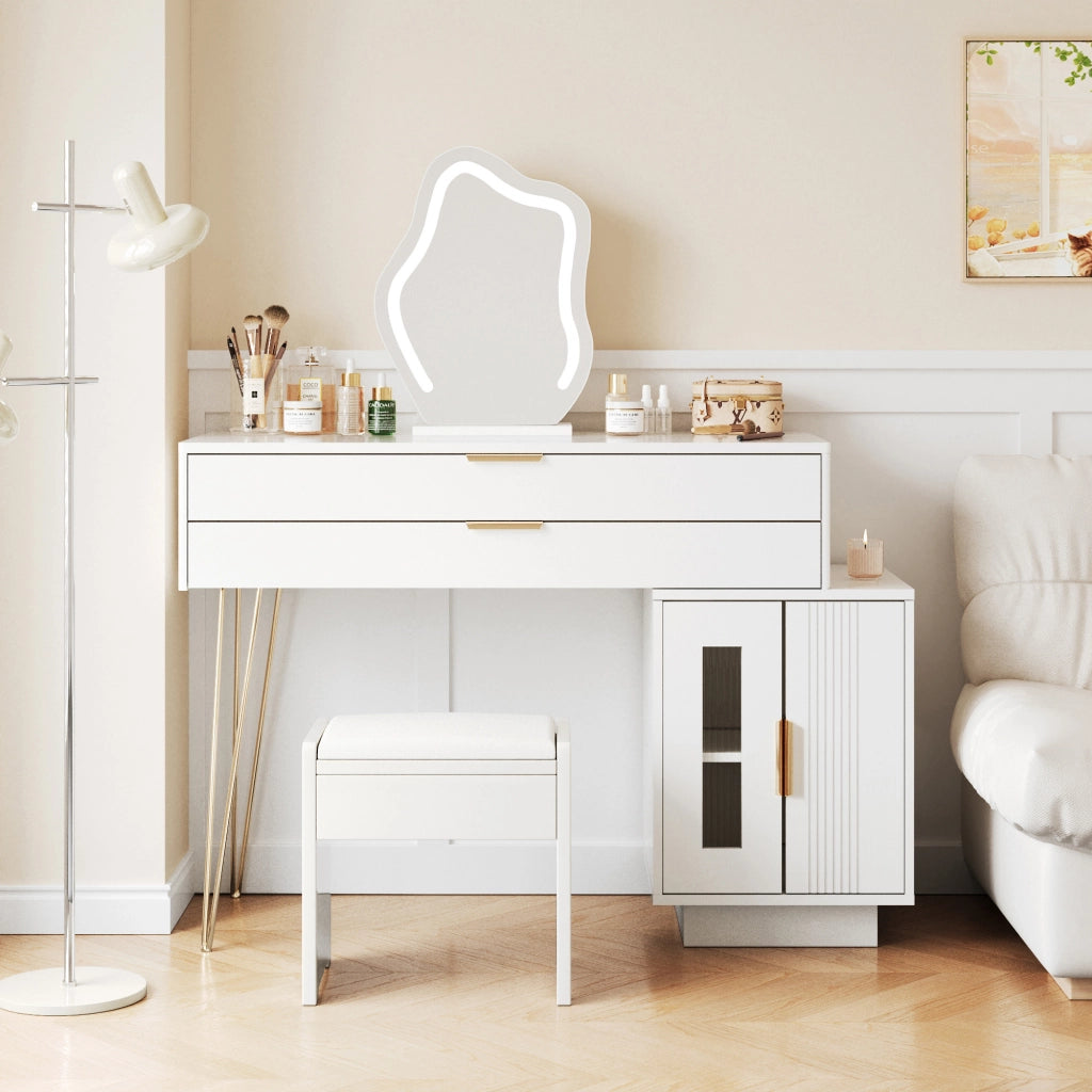 Tavolo Trucco con Specchio LED ¨C MINIMAL ¨C Bianco, Moderno, 100x78x40 cm