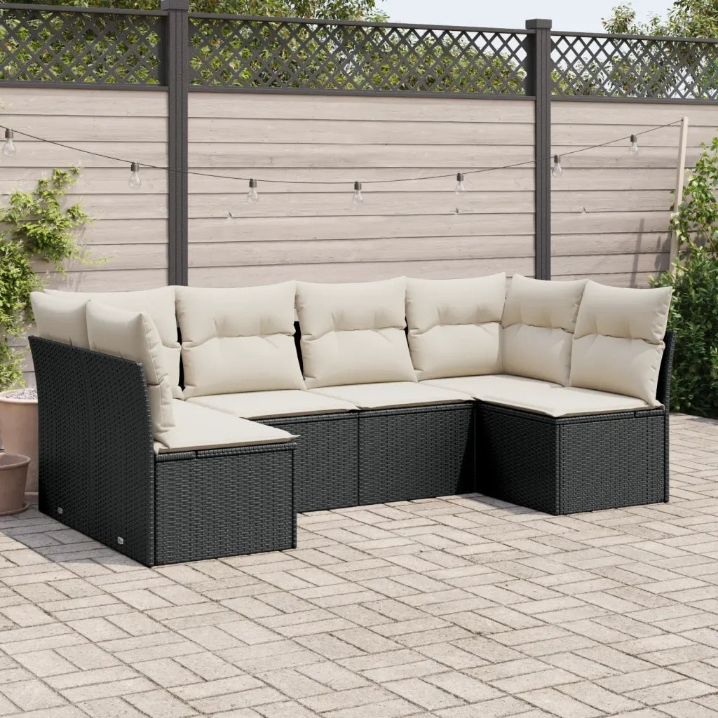 Set Divano da Giardino 6 pz con Cuscini Nero in Polyrattan
