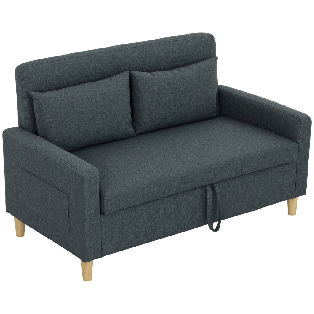 Divano 2 Posti con Cuscini e Contenitore in Tessuto e Legno ¨C Minimal ¨C Grigio Carbone 135x72x84