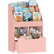 Piccola Libreria per Bambini con Ripiani e Cassetto in MDF, 60x29.9x90cm, Rosa