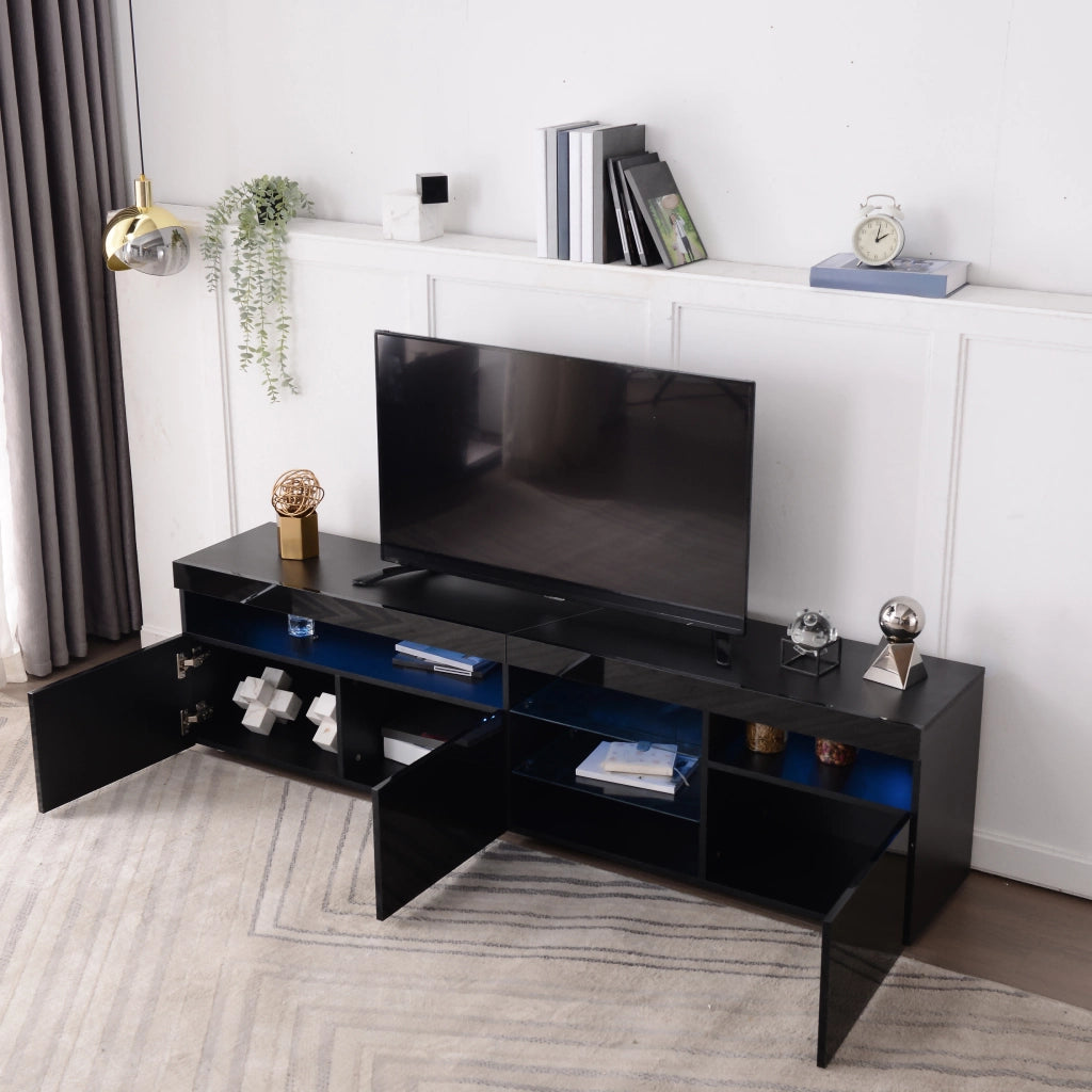 Cassettiera per TV nera lucida in MDF lunghezza 180 cm