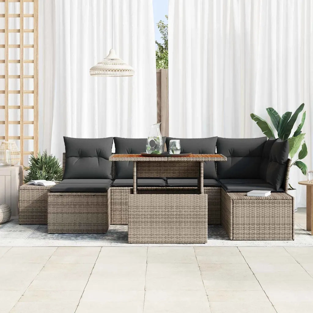 Set Divano da Giardino 7 pcs Grigio Poly Rattan 3358722