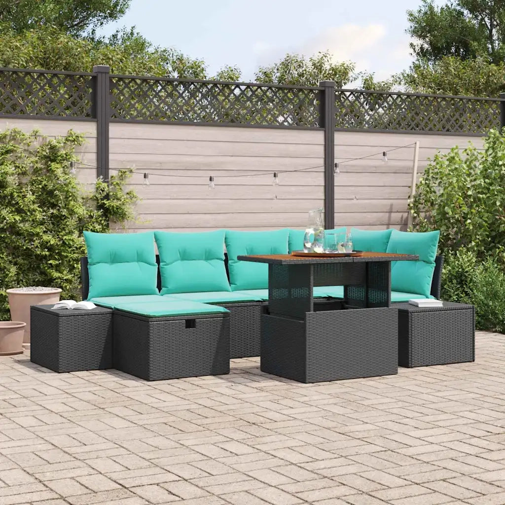 Set Divano da Giardino 7 pz Nero polyrattan 3361389
