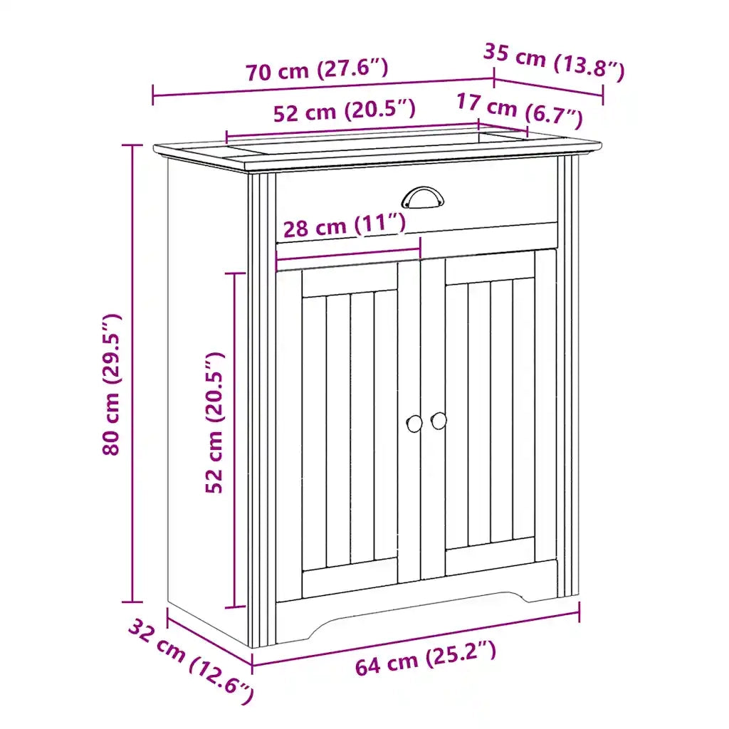 Mobile Lavabo da Bagno BODO Bianco e Marrone 70x35x80 cm 4016864