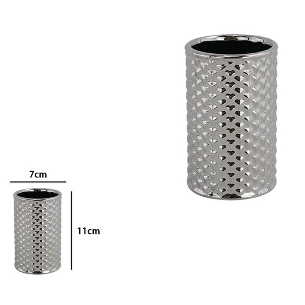 Trade Shop - Bicchiere Porta Spazzolini Accessorio Silver Con Effetto Cuoricini Arredo Bagno 87818 -