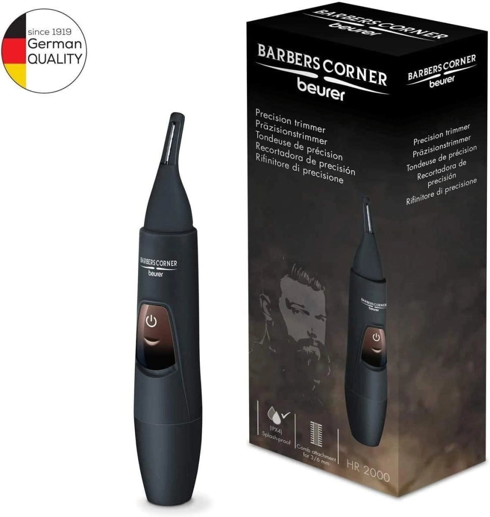 Beurer Rifinitore angolare di precisione HR2000 Barbers, modella e rifinisci sopracciglia, naso, peli delle orecchie, Design angolato, incl. attacco a pettine - 2 lunghezze di taglio (3 e 6 mm)