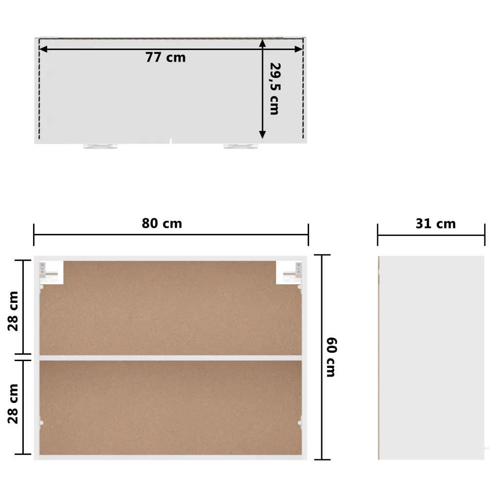 Pensile da cucina a parete con 2 ripiani 80 x 31 x 60 cm legno composito bianco 02_0047683