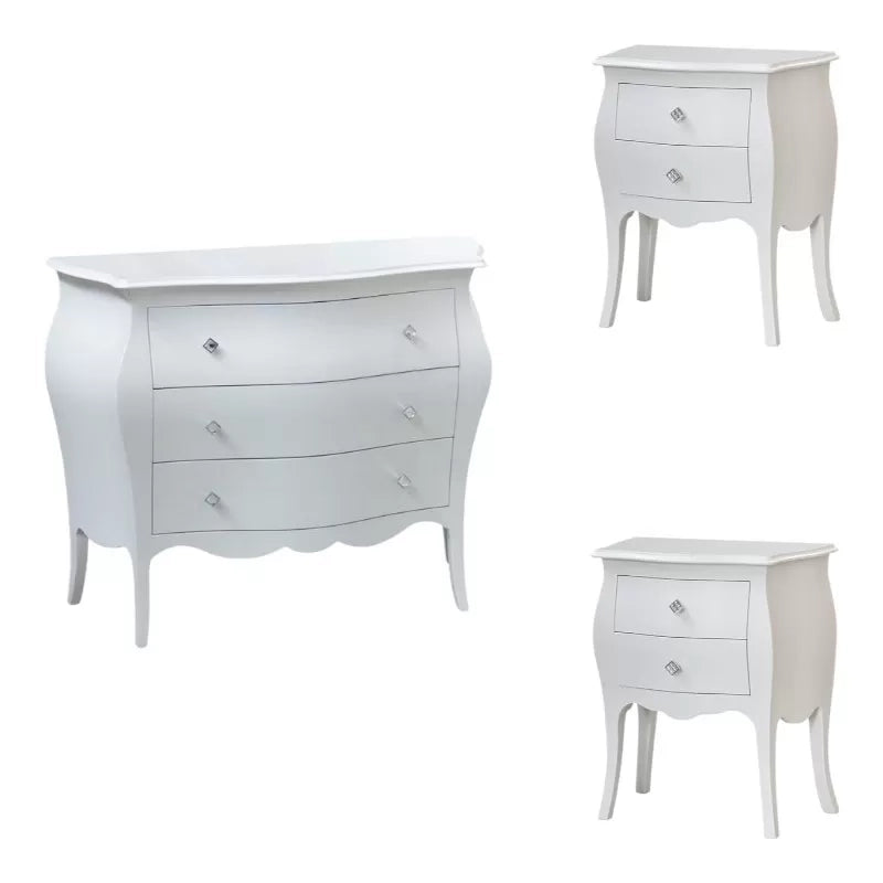 Gruppo 1 cassettiera 2 comodini shabby bianco swarovski - Mobili 2G