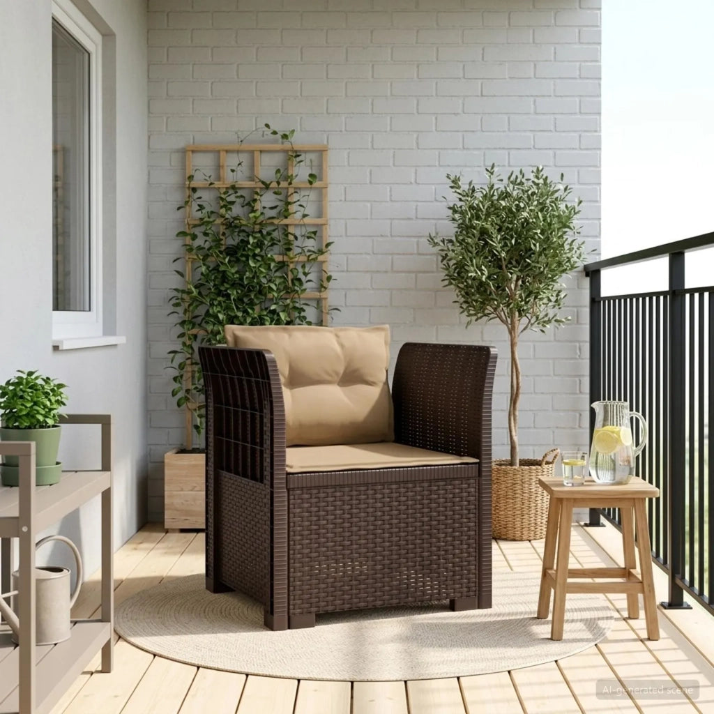 Poltrona a 1 Posto con Cuscini Aspetto Rattan PP Marrone 8011874