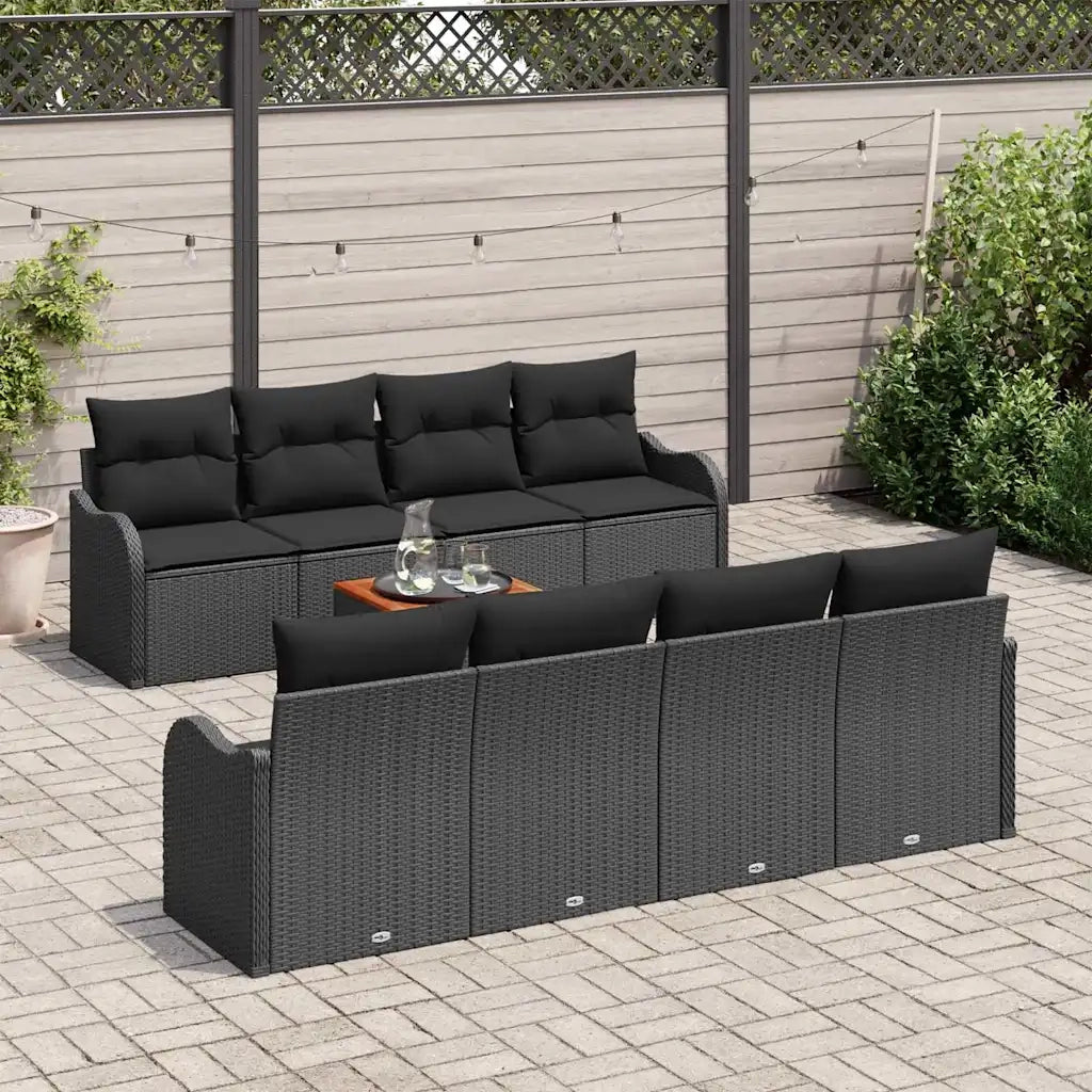 Set Divano da Giardino con archiviazione 9 pcs Nero polyrattan