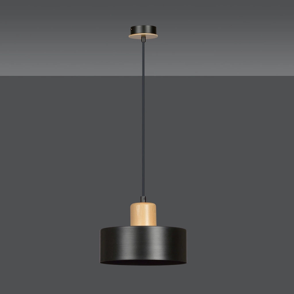 Sospensione Nordica 1 Luce Surya In Acciaio Nero E Legno
