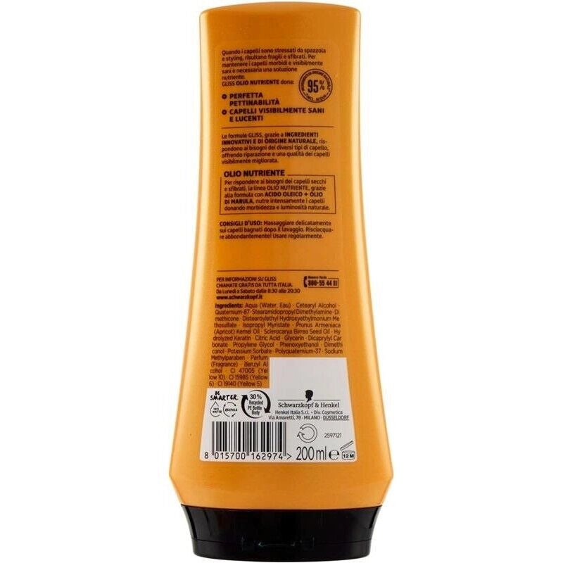SCHWARZKOPF GLISS OLIO BALSAMO NUTRIENTE 200 ML PER CAPELLI FRAGILI E SFIBRATI