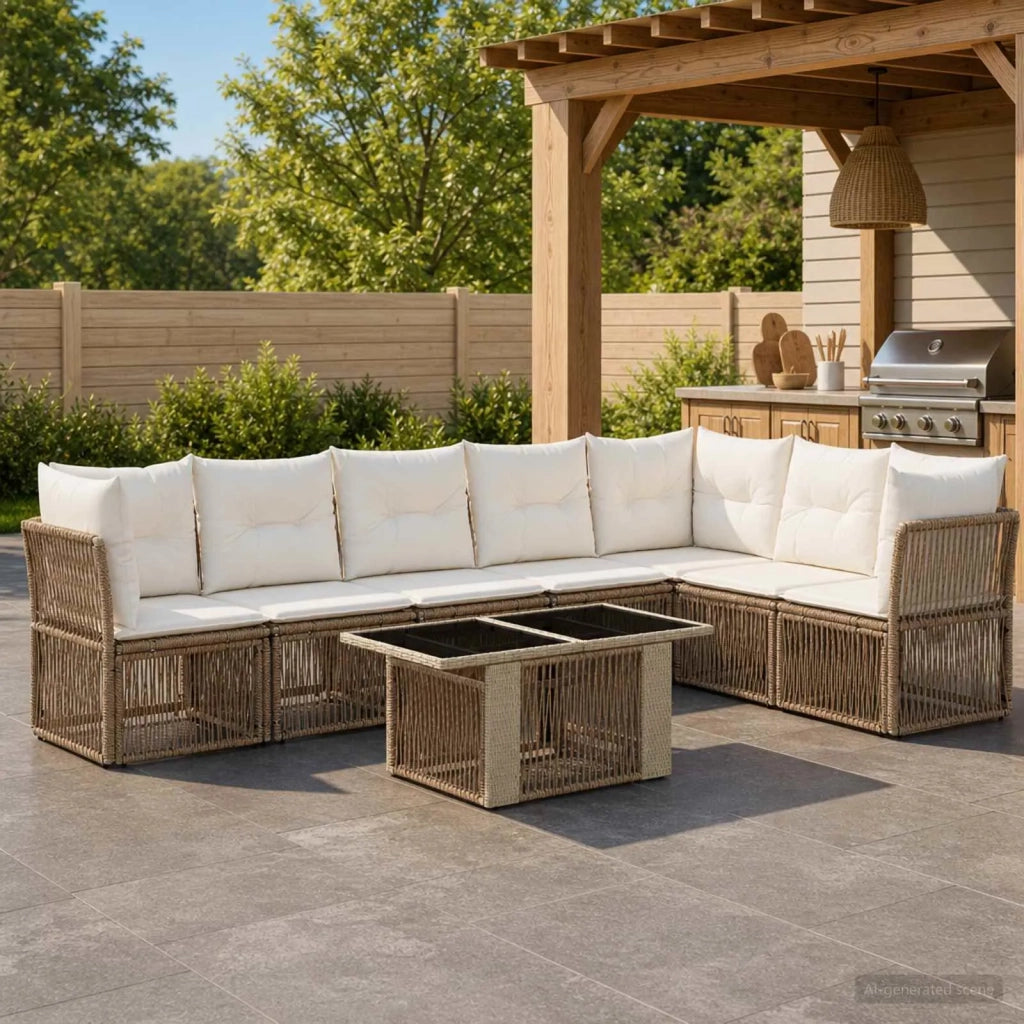 Set Divano da Giardino 8 pz Beige polyrattan 3436476