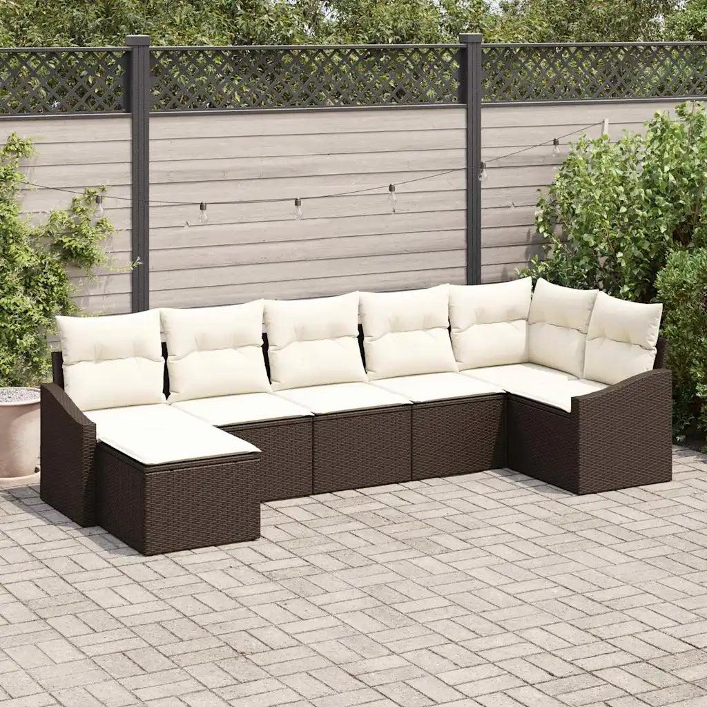 Set Divano da Giardino 7 pcs Marrone e Crema polyrattan