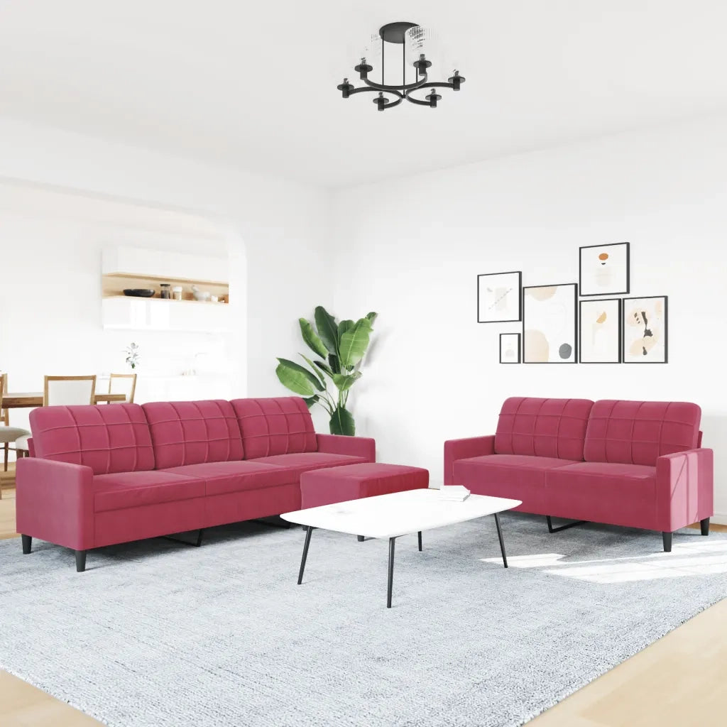 Set di Divani 3 pz con Cuscini Rosso Vino in Velluto 3278485