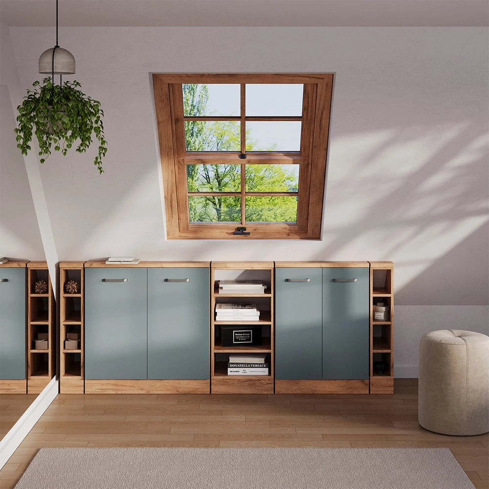 Set di mobili sottotetto Rion Grigio-blu/Rovere dorato Set di 5 Vicco