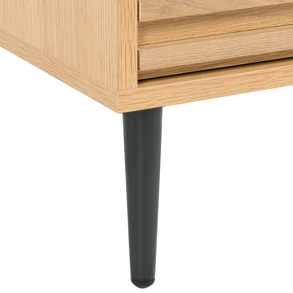 Comodino marrone chiaro in MDF con gambe in ferro e 2 cassetti Tavolino moderno
