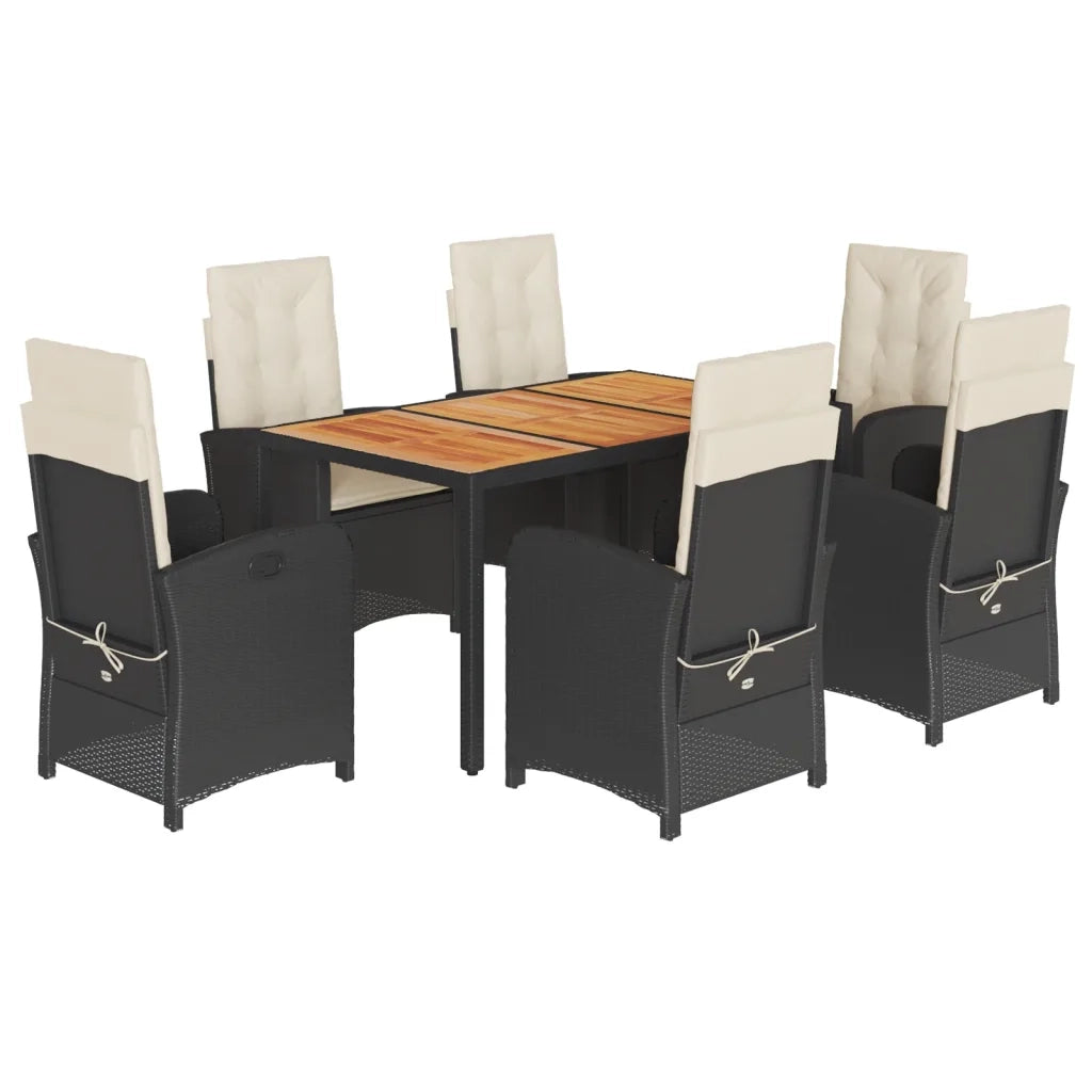 Set da Pranzo da Giardino 7 pz Nero con Cuscini in Polyrattan