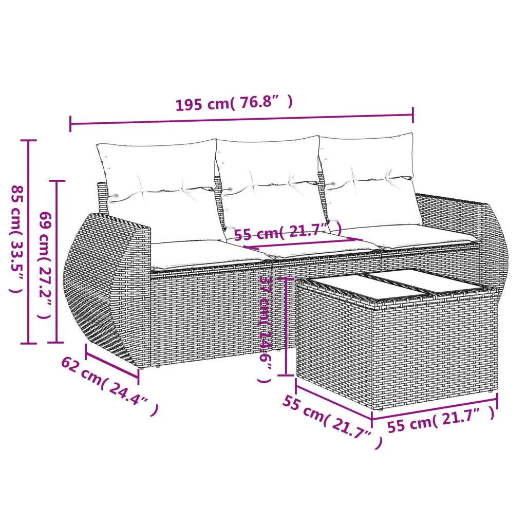 Set Divani da Giardino 4 pz con Cuscini Nero in Polyrattan