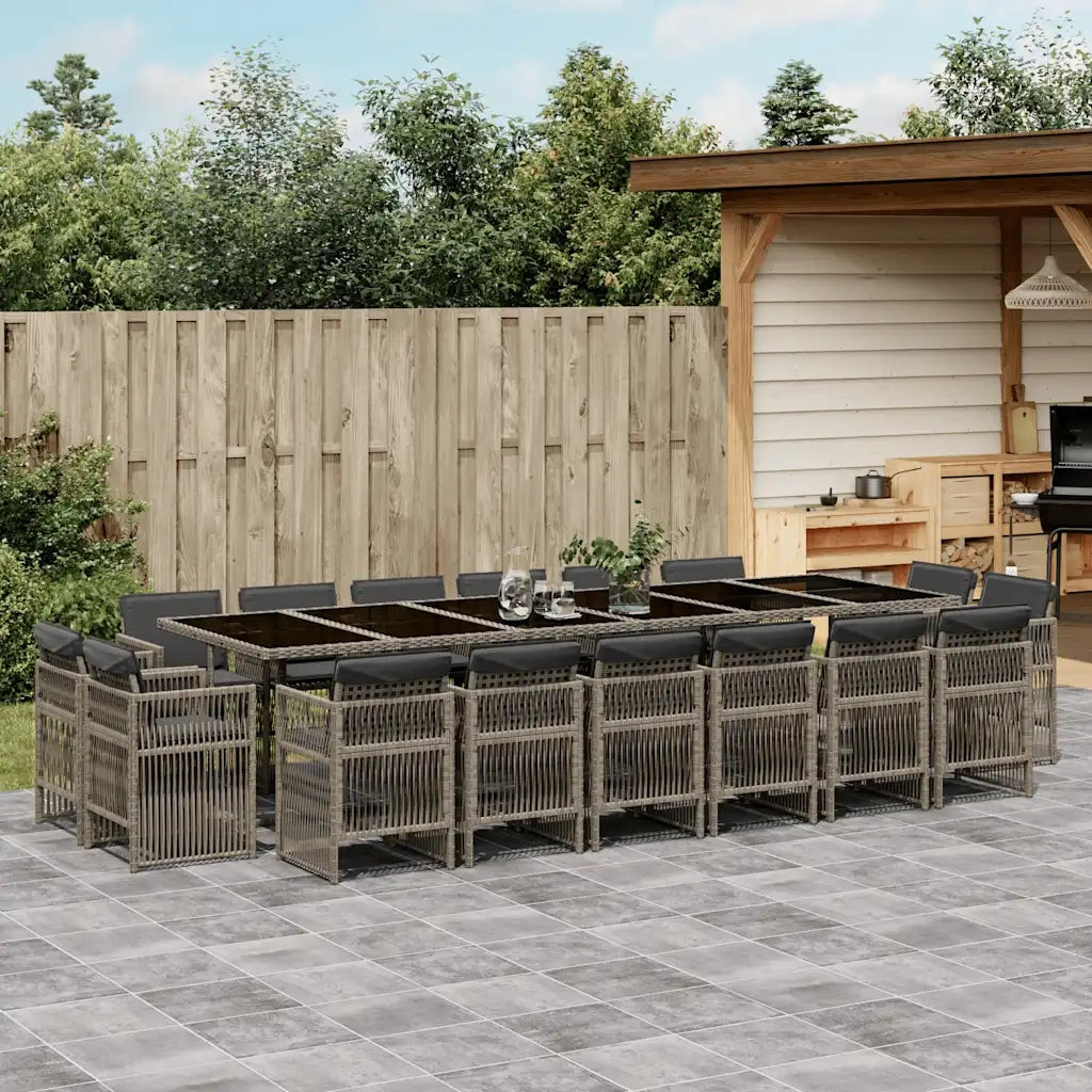 Set da Pranzo da Giardino 17pz con Cuscini Grigio in Polyrattan 3211064