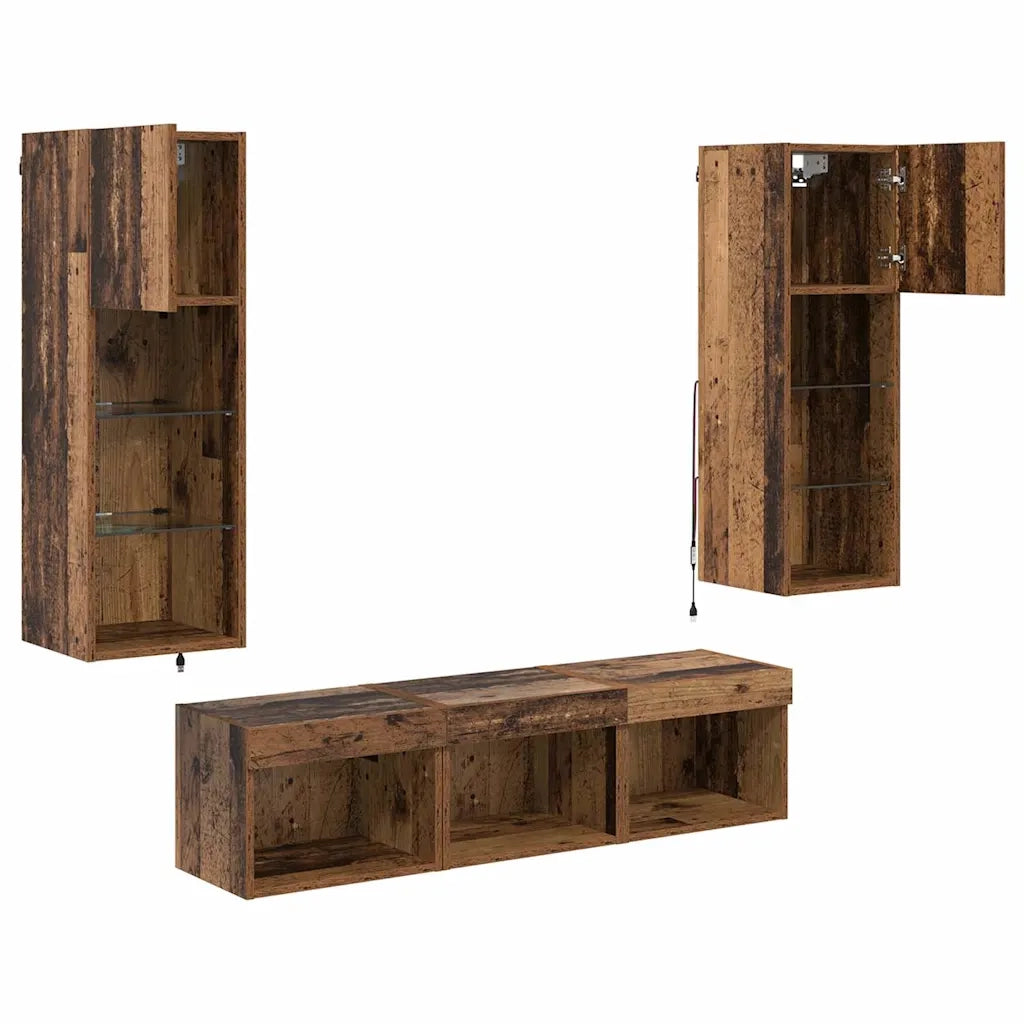 Unit¨¤ per TV a Muro 5 pz | Armadietto TV | Mobile Porta TV Rovere Nero Legno multistrato