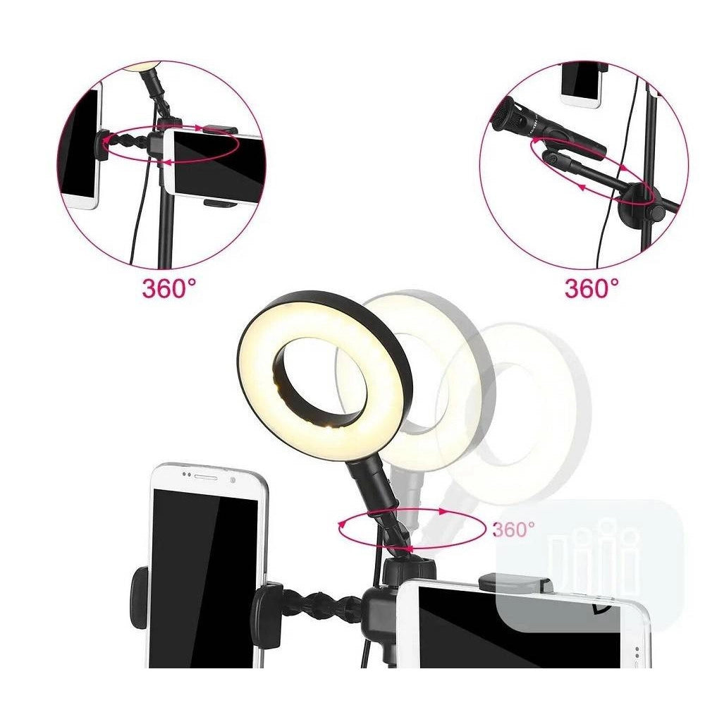 Trade Shop - Anello Luminoso A Led Per Selfie Con Supporto Cellulare Microfono Camera 16cm -