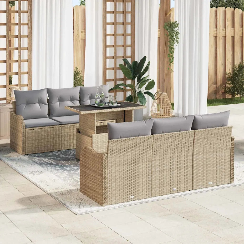 Set Divano da Giardino 7 pcs Beige Rattan in Polipropilene 3357123