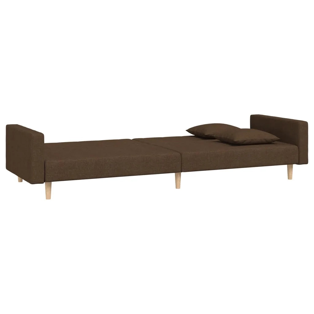 Divano Letto a 2 Posti con 2 Cuscini Marrone in Tessuto 375903