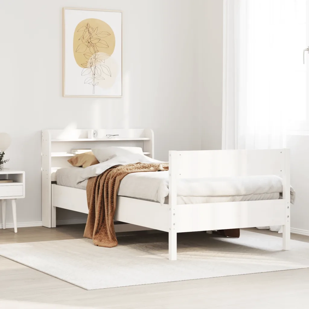 Letto senza Materasso-Struttura Letto Bianco 90x190 cm in Legno Massello Pino 562110