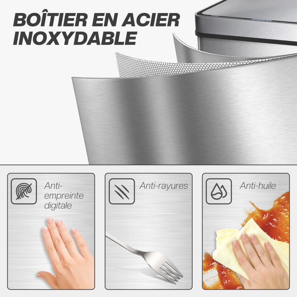 Pattumiera Automatica 50 Litri con Coperchio Soft Close ¨C Minimal ¨C Acciaio Inossidabile Argento
